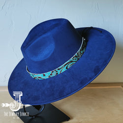 Boho Western hat with genuine leather hat band feathers and turquoise