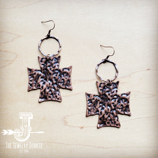 Hammered Copper Cross Earrings