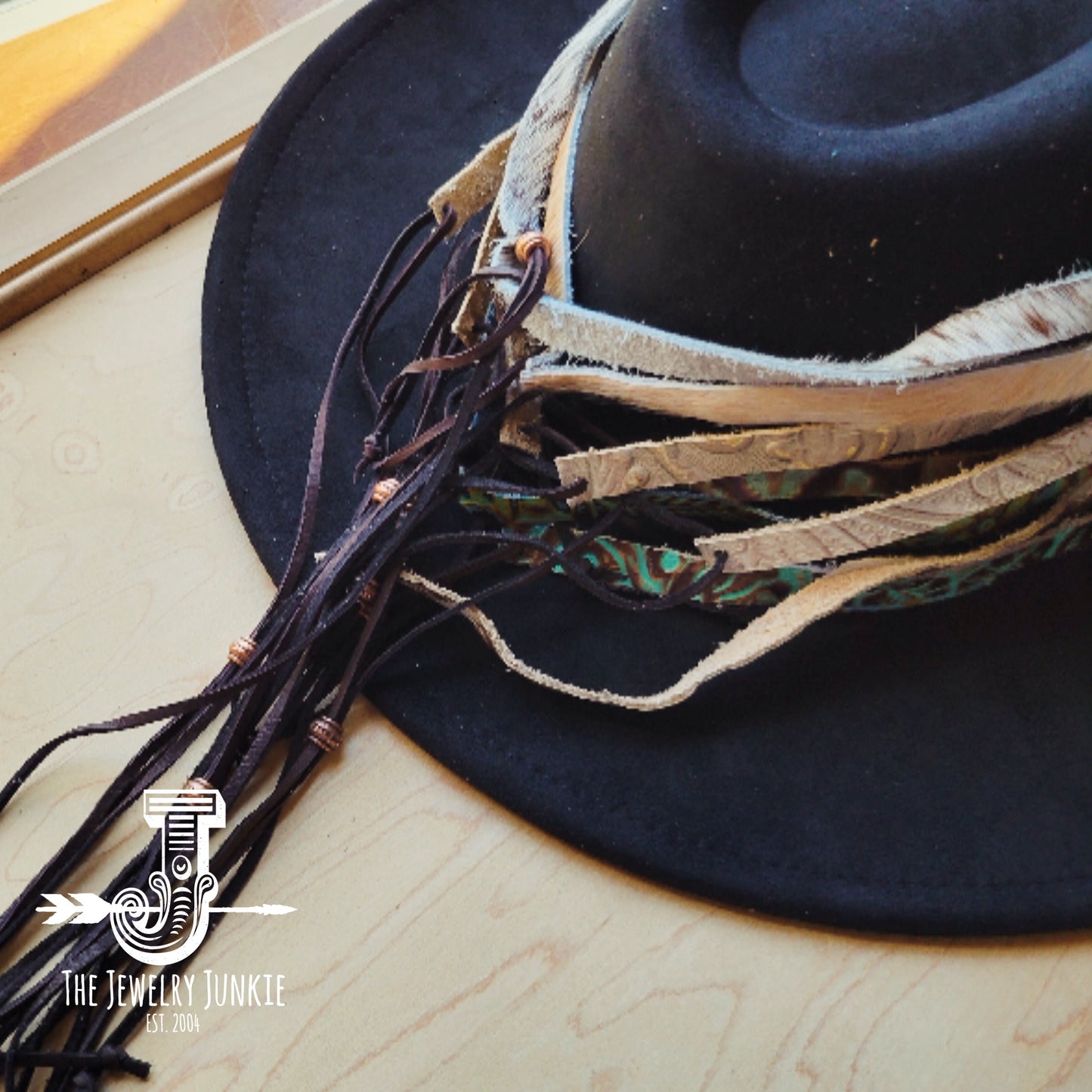 Brown Turquoise Floral Embossed Leather Hat Band Only 950u