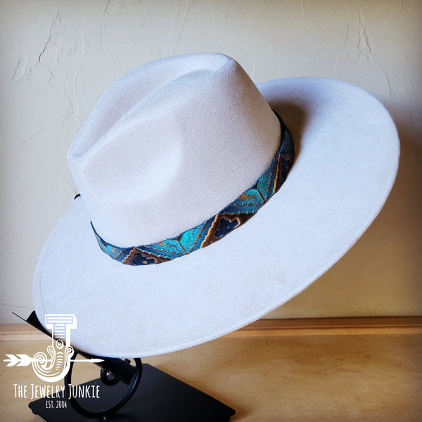 Boho Western hat with genuine leather hat band feathers and turquoise