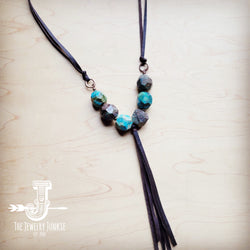 **Ocean Agate Stone Necklace w/ Leather Tassel 258jj