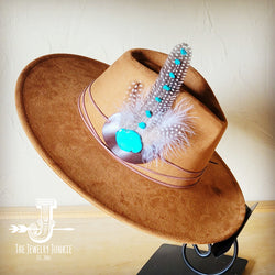 Turquoise Accent Guinea Feather Hat Band + Choice of Hat 986i