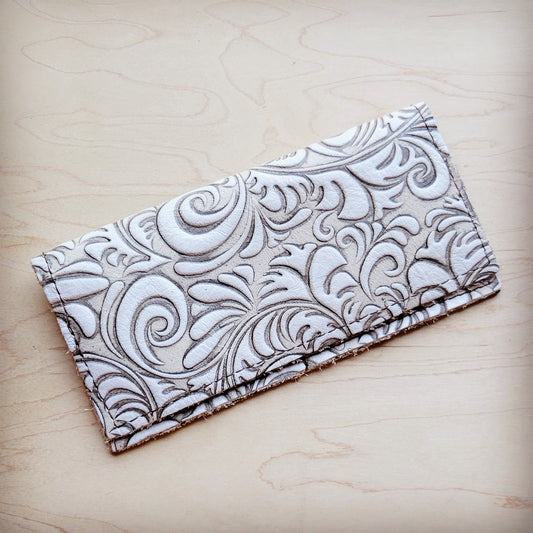 Embossed Leather Wallet-Sandy White Floral 303L