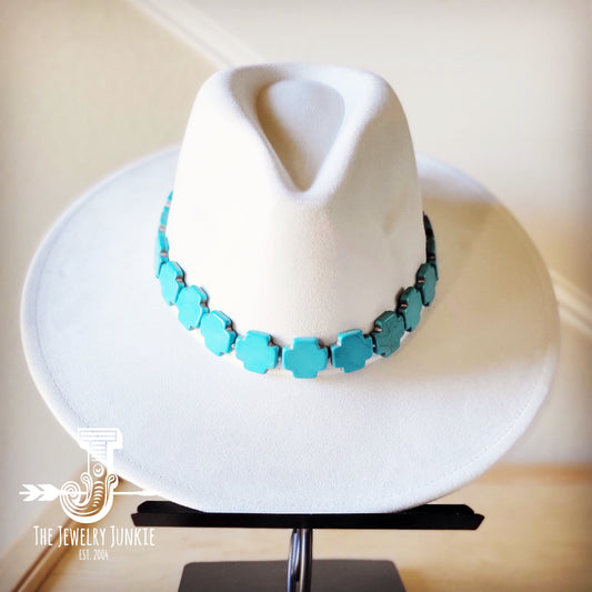 Turquoise Cross Beaded Hat Band+Hat 986k