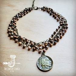 Picture Jasper Collar-Length Necklace Indian Buffalo Coin 259b