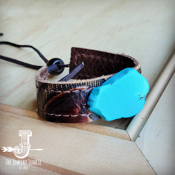 **Narrow Leather Cuff w/ Turquoise Slab-Brown Laredo 015f