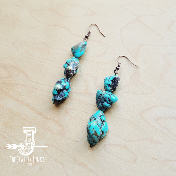 Chunky Beaded Turquoise Stone Earrings 224b