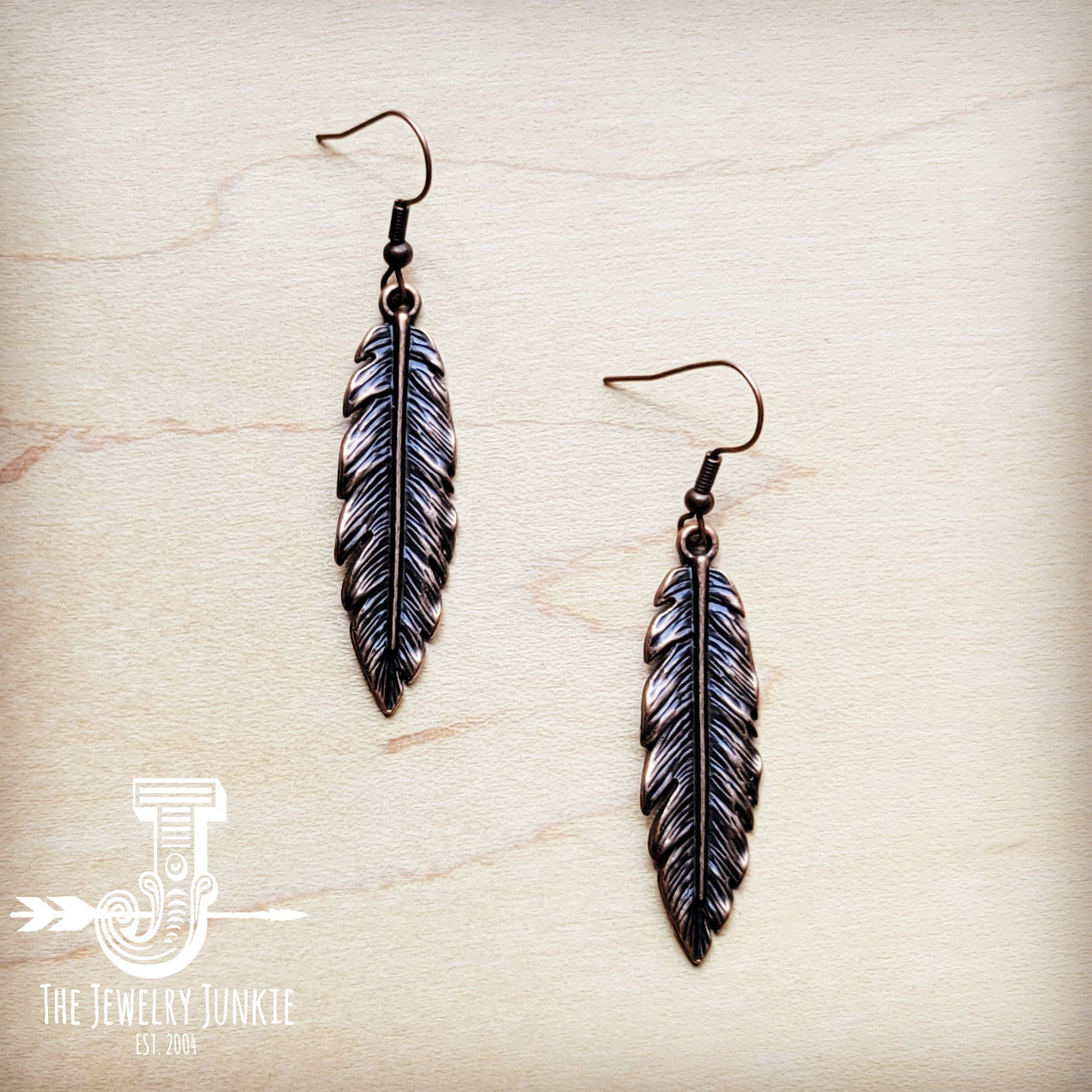 Antique Copper Feather Earrings