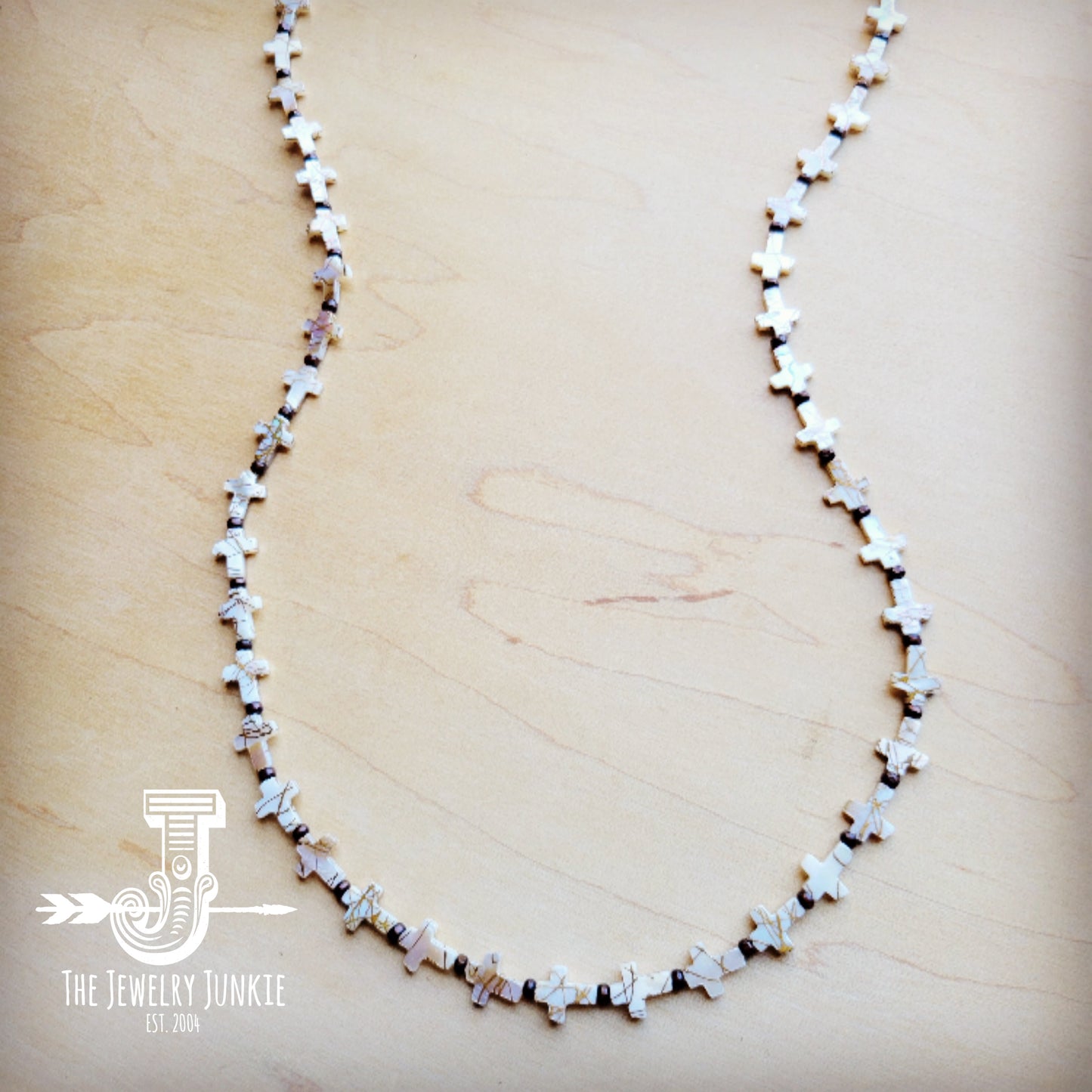 Long Mother-of-Pearl Cross Necklace 259p