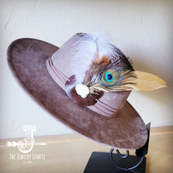 Boho Western hat with genuine leather hat band feathers and turquoise