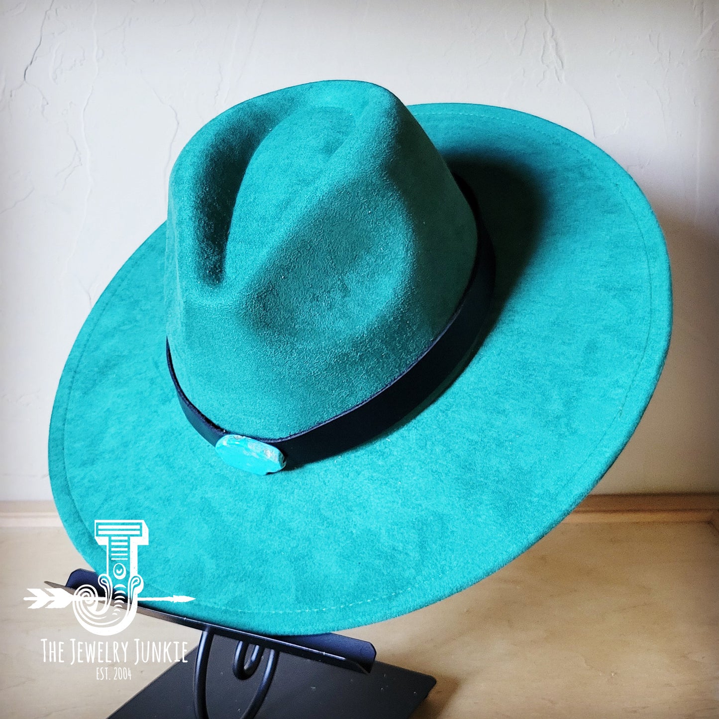 Black Leather Hat Band w/ Turquoise Slab + Choice of Boho Hat