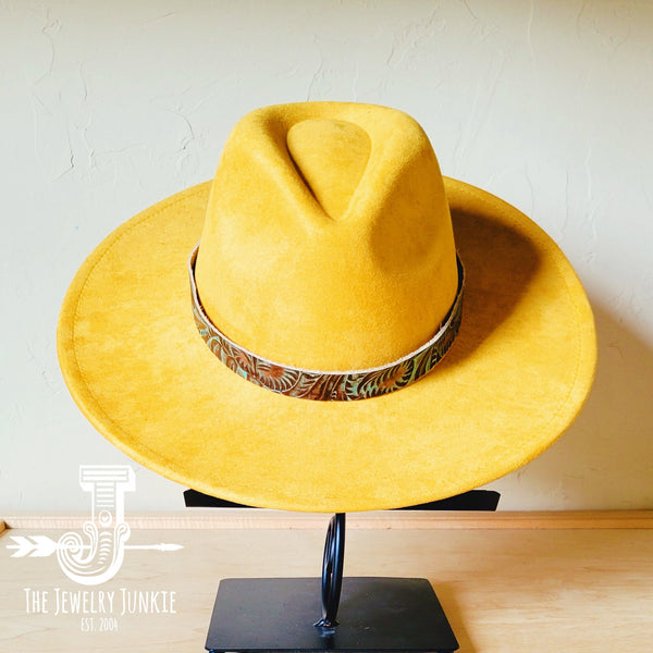 Boho Western hat with genuine leather hat band feathers and turquoise