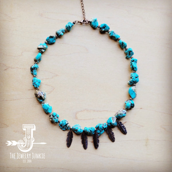 Blue Turquoise Collar Necklace w/ Feather Pendants 259m