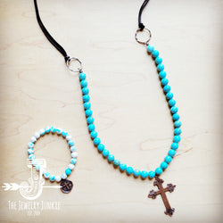 Frosted Magnesite Beaded Necklace w/ Copper Cross