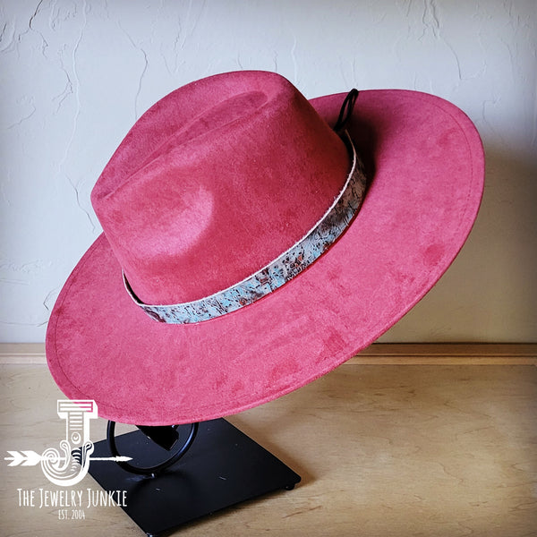 Boho Western hat with genuine leather hat band feathers and turquoise