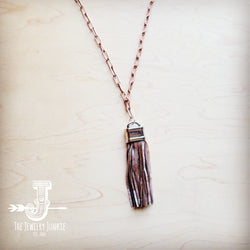 **Long Copper Necklace w/ Genuine Leather Tassel Pendant 258ke