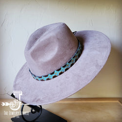 Boho Western hat with genuine leather hat band feathers and turquoise