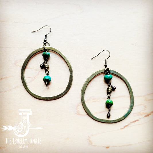 Bronze Hoop Earrings with Green Jasper