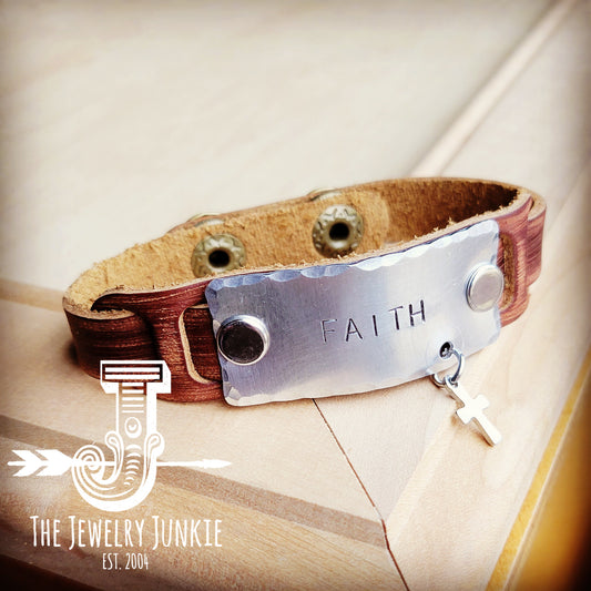 **Faith Hand Stamped Genuine Leather Cuff Bracelet 013p