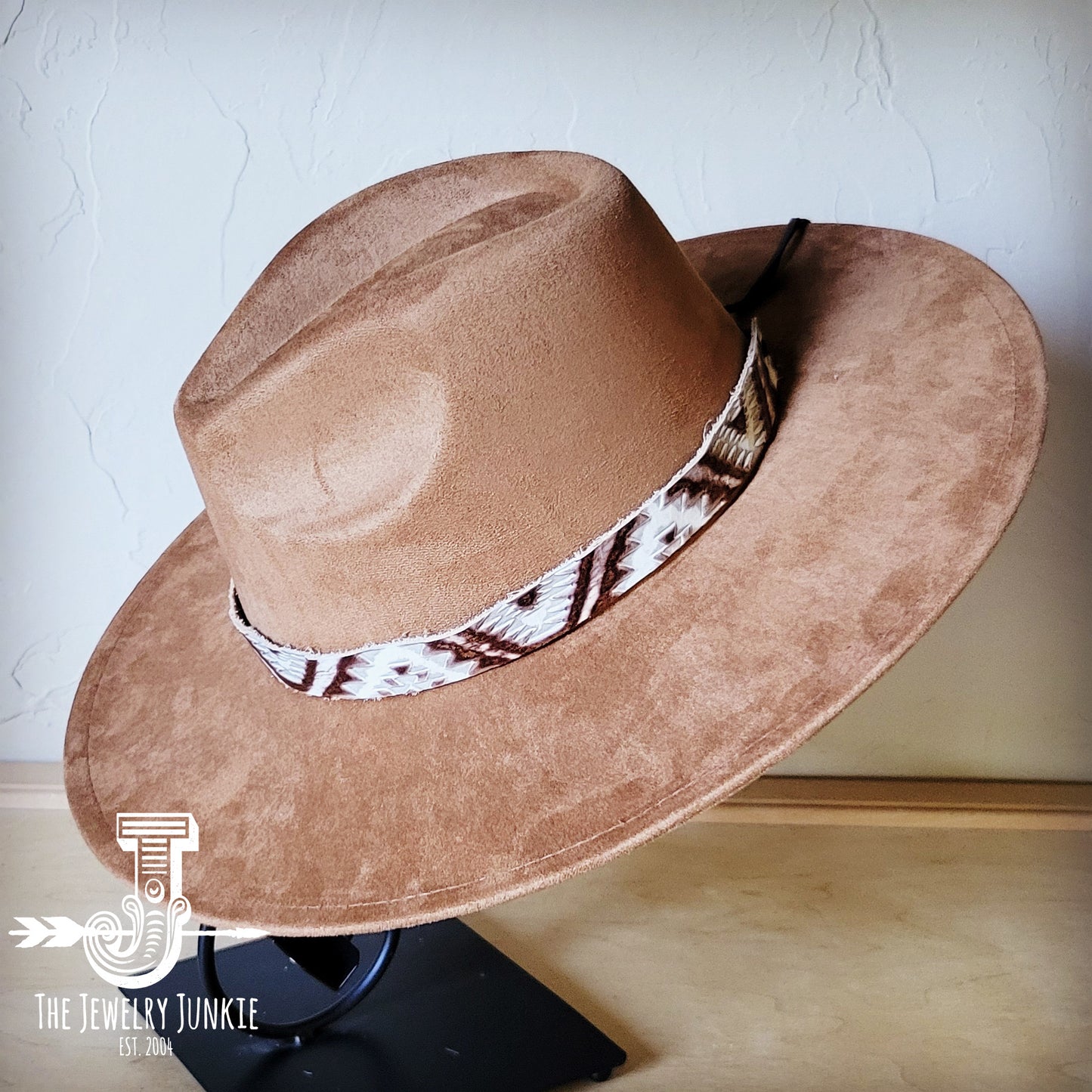 Boho Western hat with genuine leather hat band feathers and turquoise