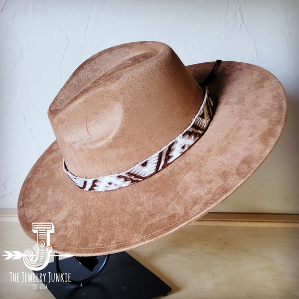 Boho Western hat with genuine leather hat band feathers and turquoise