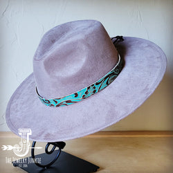 Boho Western hat with genuine leather hat band feathers and turquoise