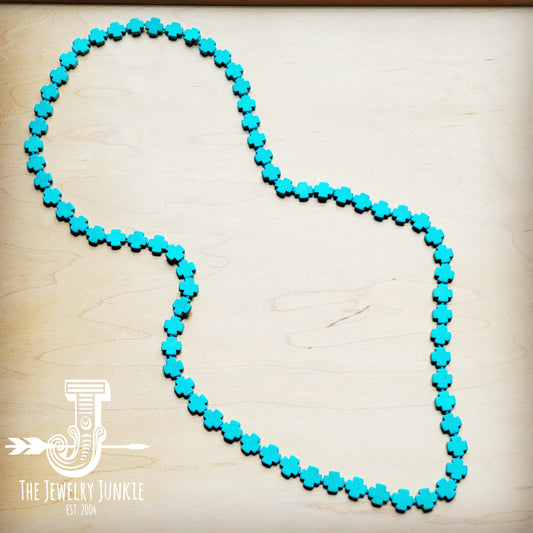 Long Turquoise Beaded Cross Necklace