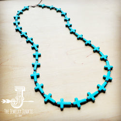 Blue Turquoise & Wood Beaded Cross Necklace