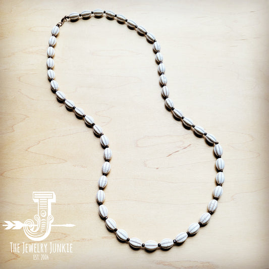 White Turquoise & Wood Melon Beaded Necklace