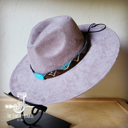 Boho Western hat with genuine leather hat band and Turquoise stone