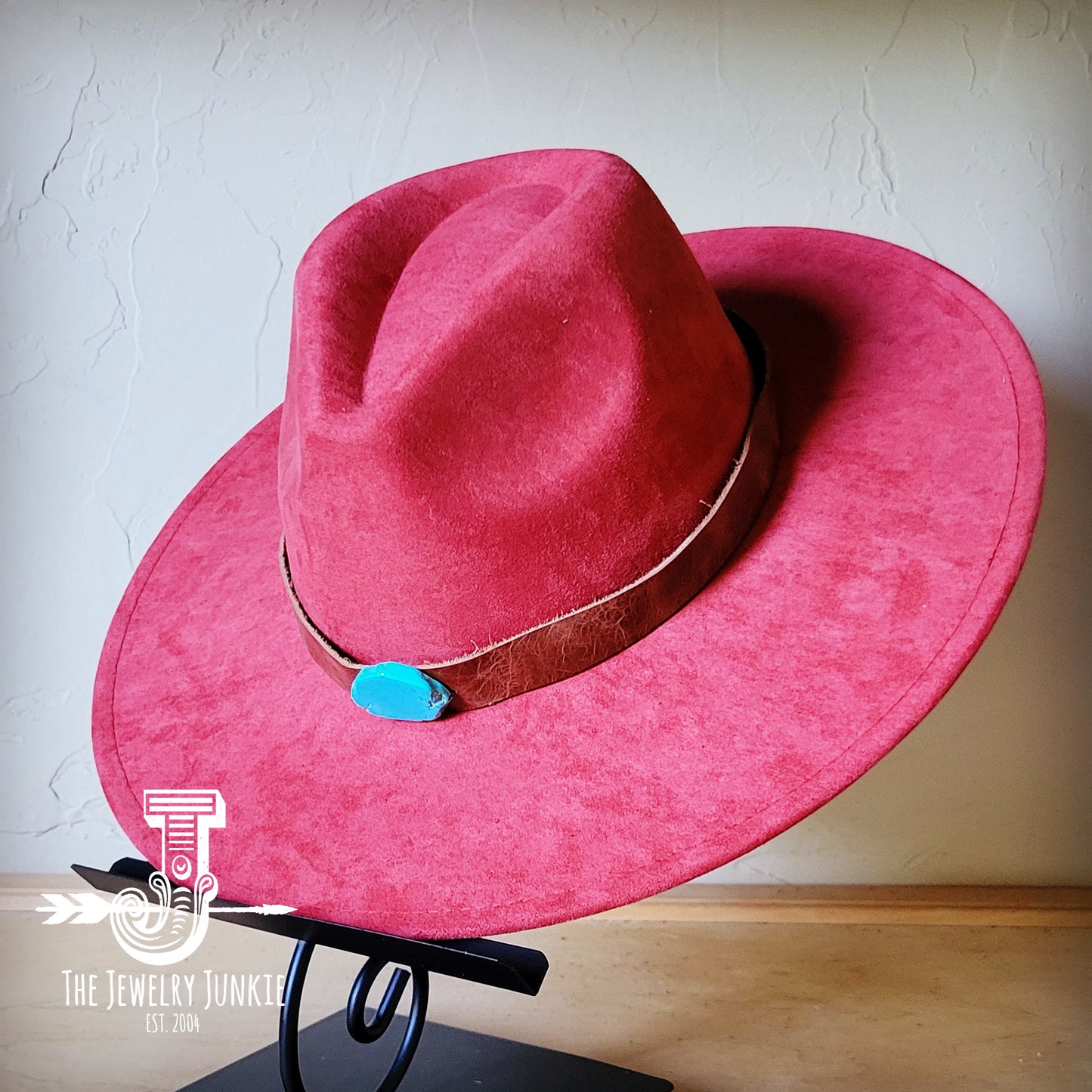 Boho Western hat with genuine leather hat band and Turquoise stone