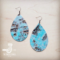 Leather Teardrop Earrings in Turquoise Metallic 222m