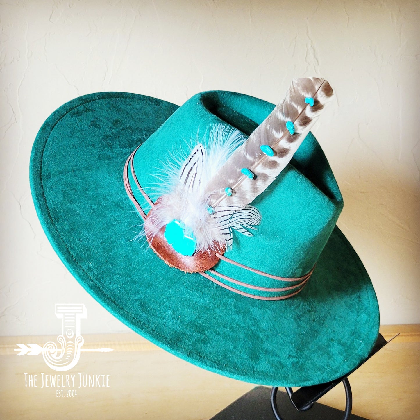 Turquoise Accent Turkey Feather Hat Band + Choice of Hat 986j