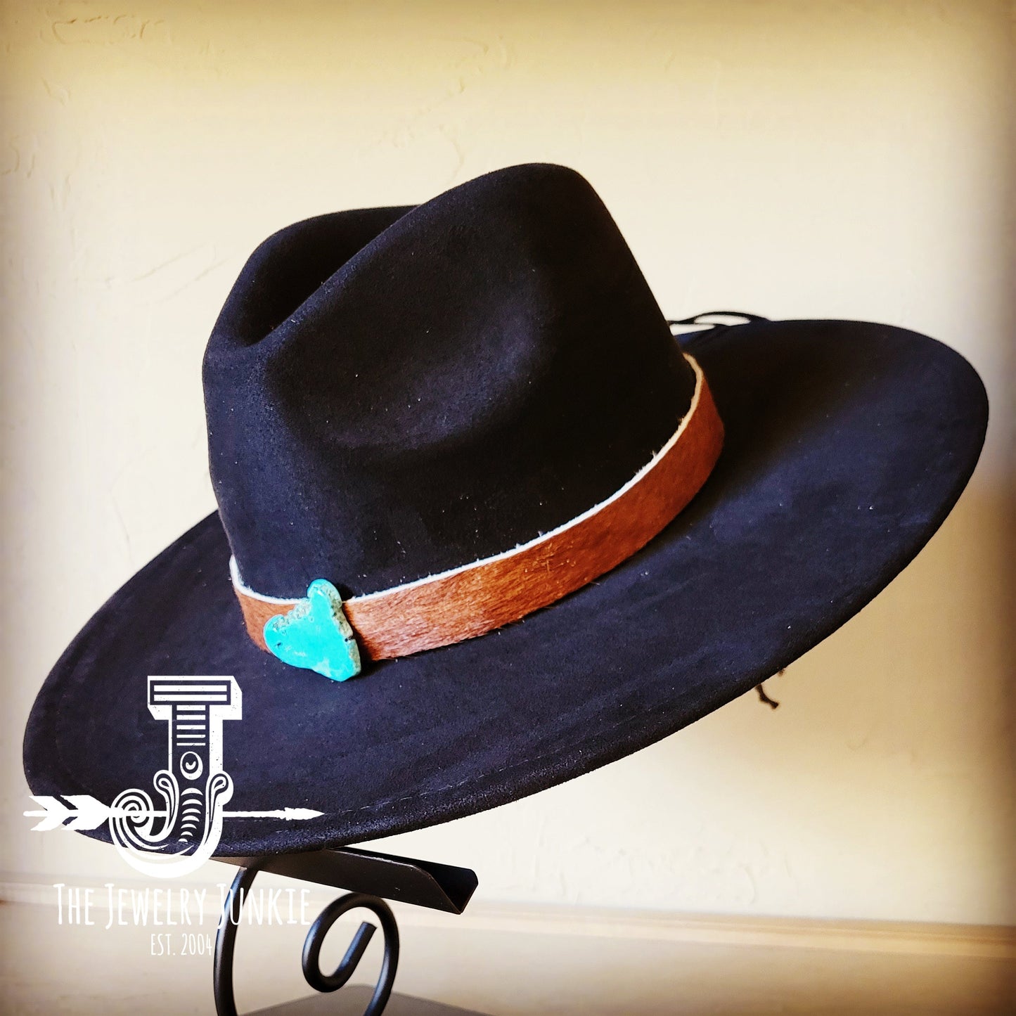 Boho Western hat with genuine leather hat band and Turquoise stone