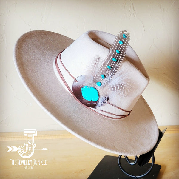 Turquoise Accent Guinea Feather Hat Band + Choice of Hat 986i