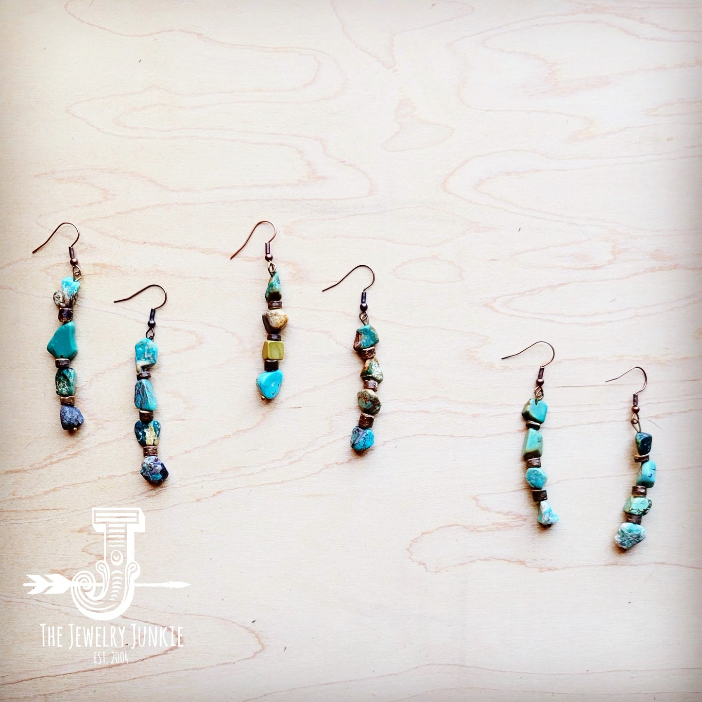 Genuine HuBei Turquoise & Wood Drop Earrings 221g