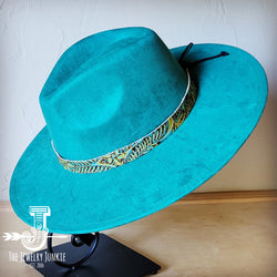 Boho Western hat with genuine leather hat band feathers and turquoise