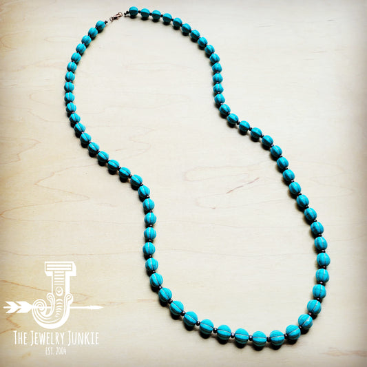 Blue Turquoise & Wood Melon Beaded Necklace