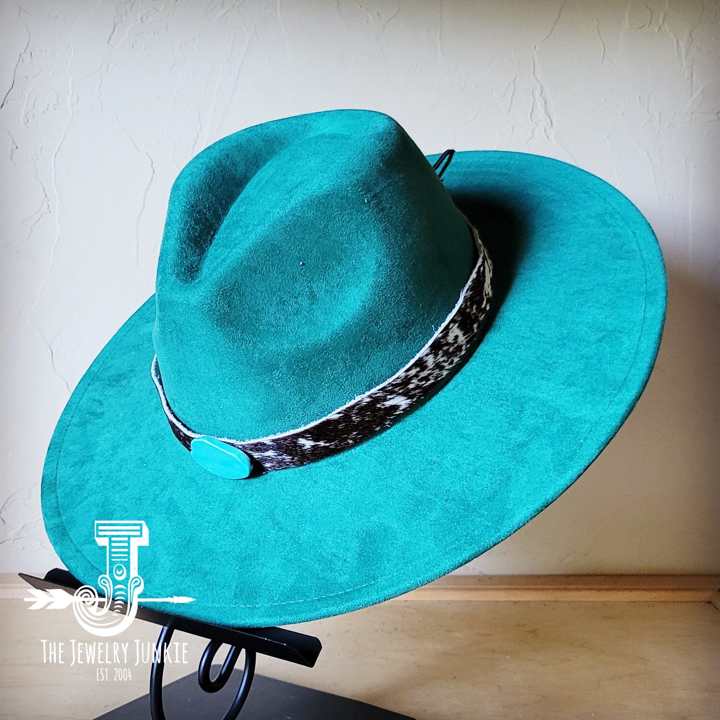 Boho Western hat with genuine leather hat band and Turquoise stone