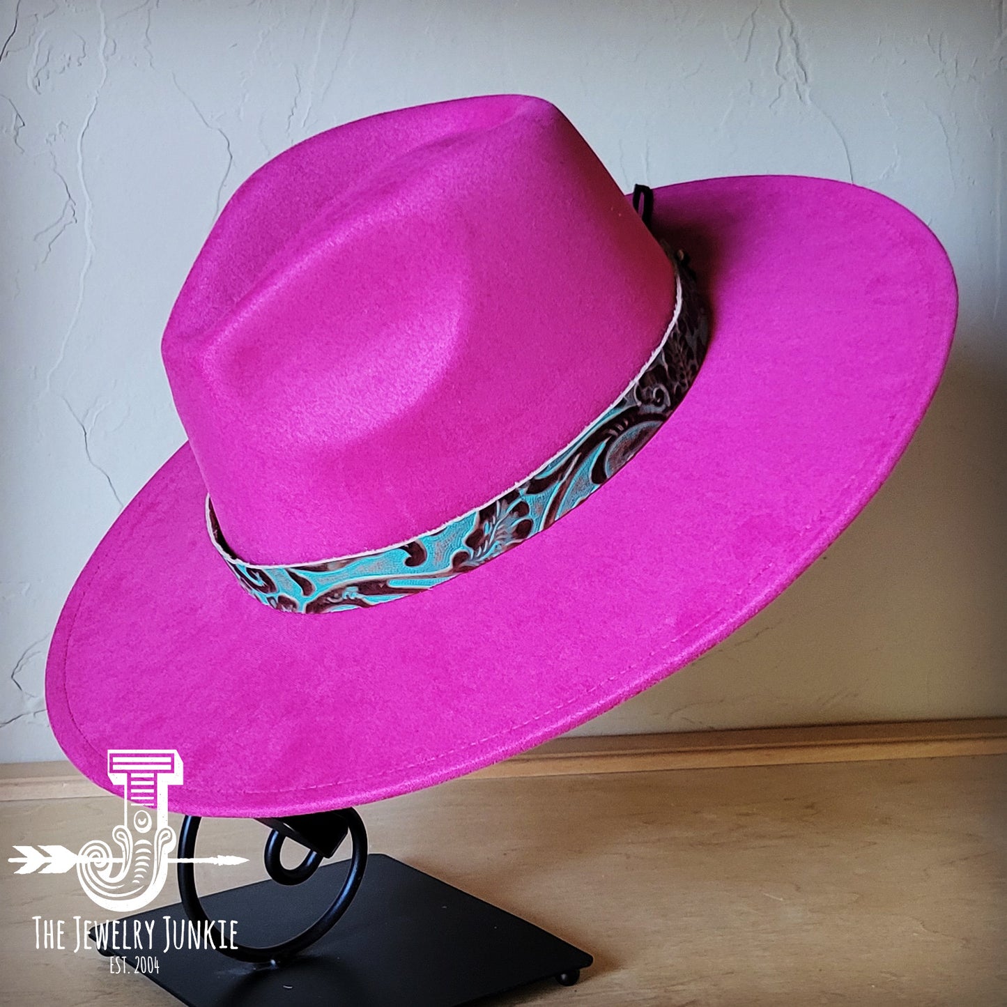 Boho Western hat with genuine leather hat band feathers and turquoise