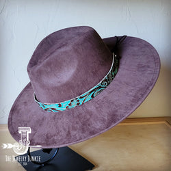 Boho Western hat with genuine leather hat band feathers and turquoise