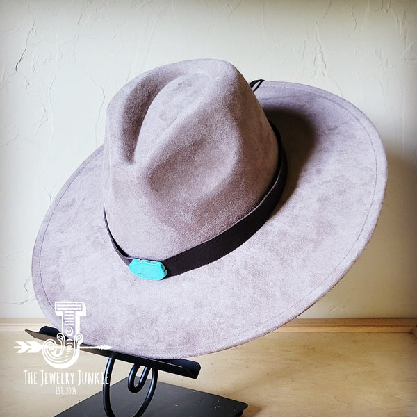 Brown Leather Hat Band w/ Turquoise Slab + Choice of Boho Hat