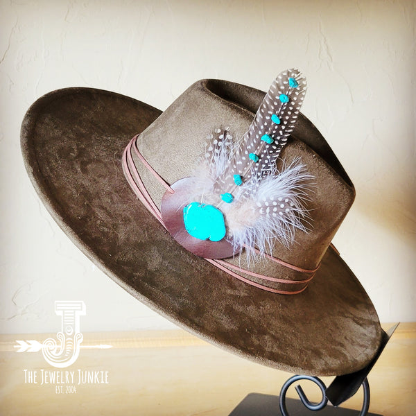 Turquoise Accent Guinea Feather Hat Band + Choice of Hat 986i