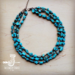 Triple Strand Blue Turquoise & Wood Collar Necklace 259f