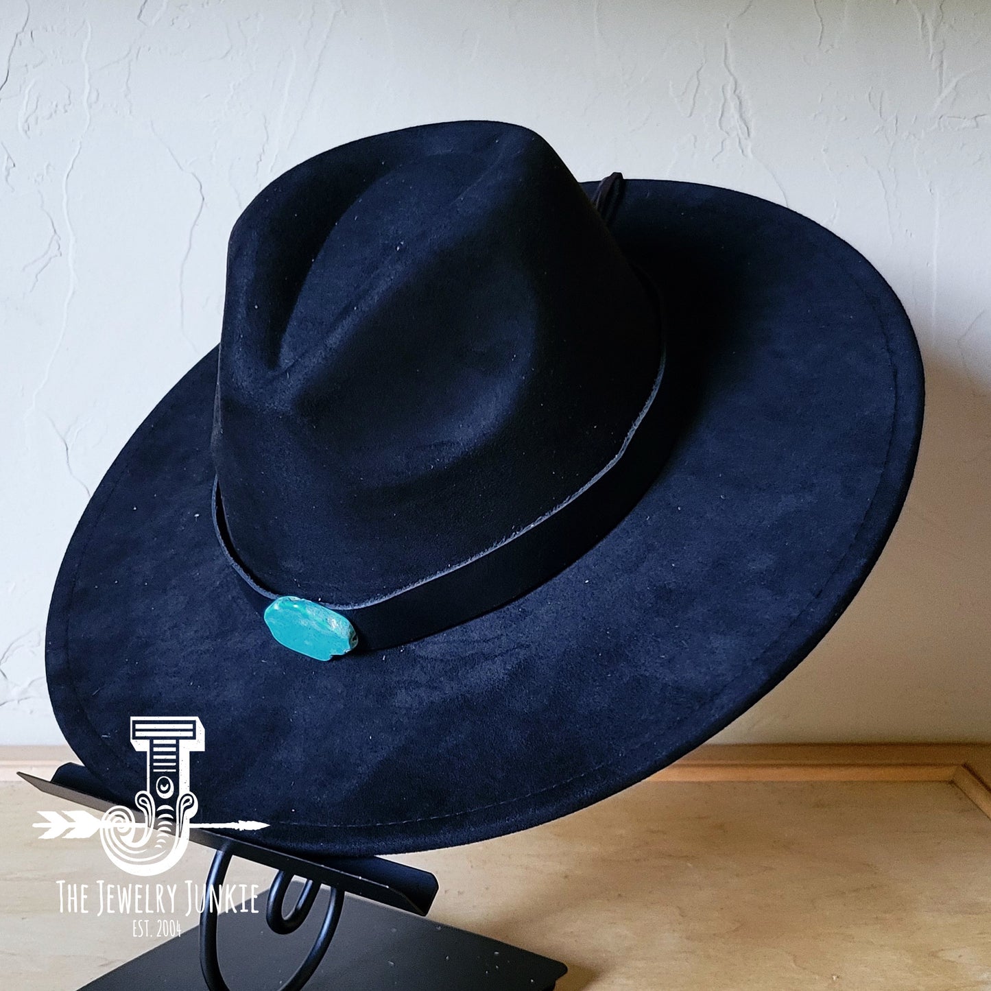 Black Leather Hat Band w/ Turquoise Slab + Choice of Boho Hat