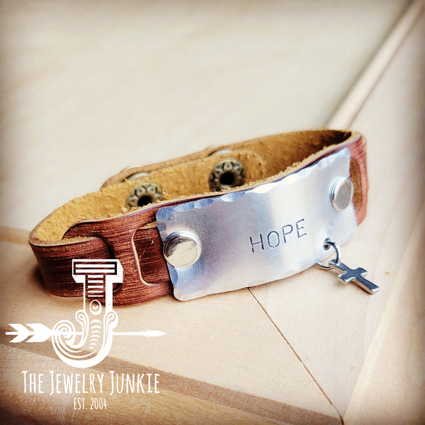 **Hope Hand Stamped Genuine Leather Cuff Bracelet 013s