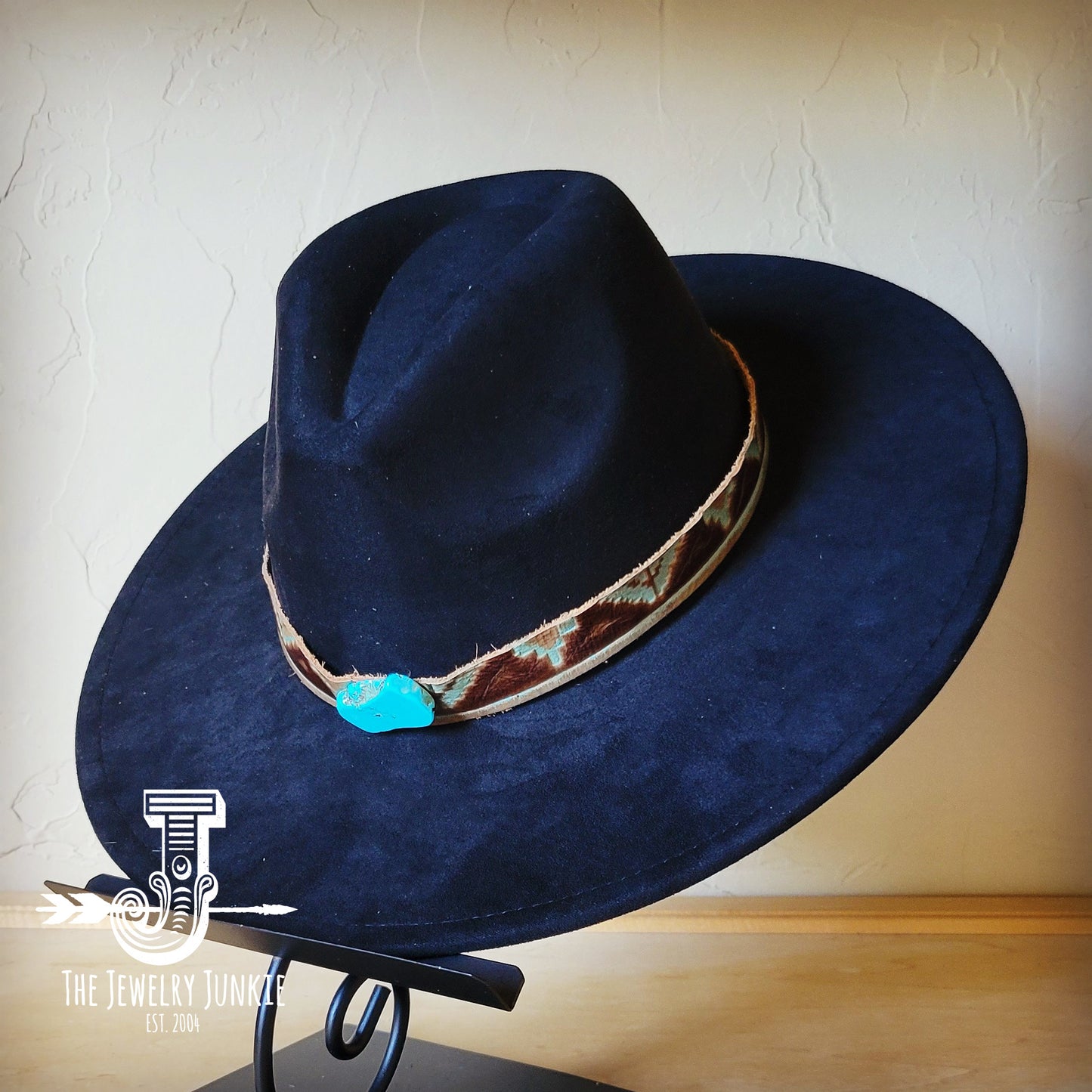 Boho Western hat with genuine leather hat band and Turquoise stone