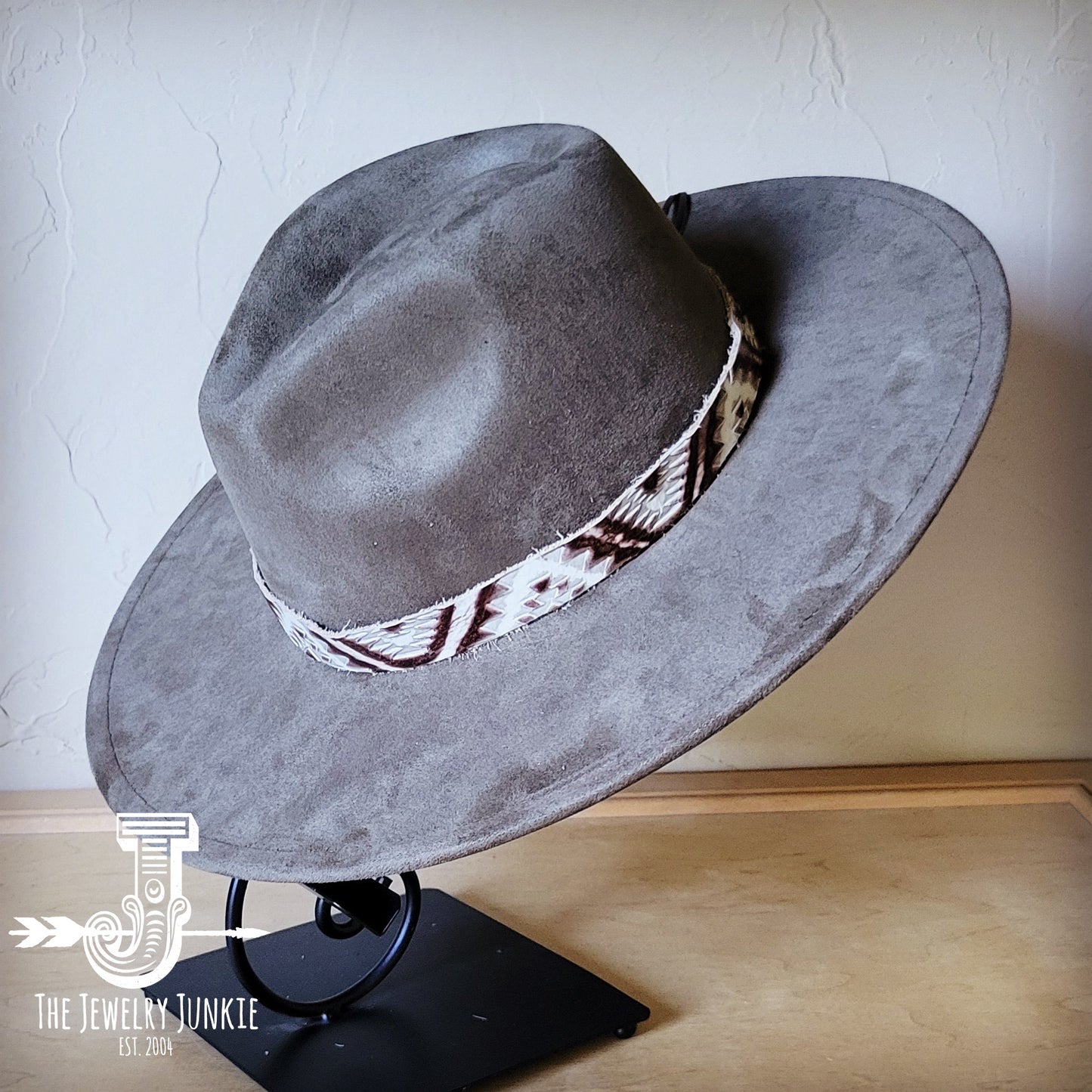 Boho Western hat with genuine leather hat band feathers and turquoise