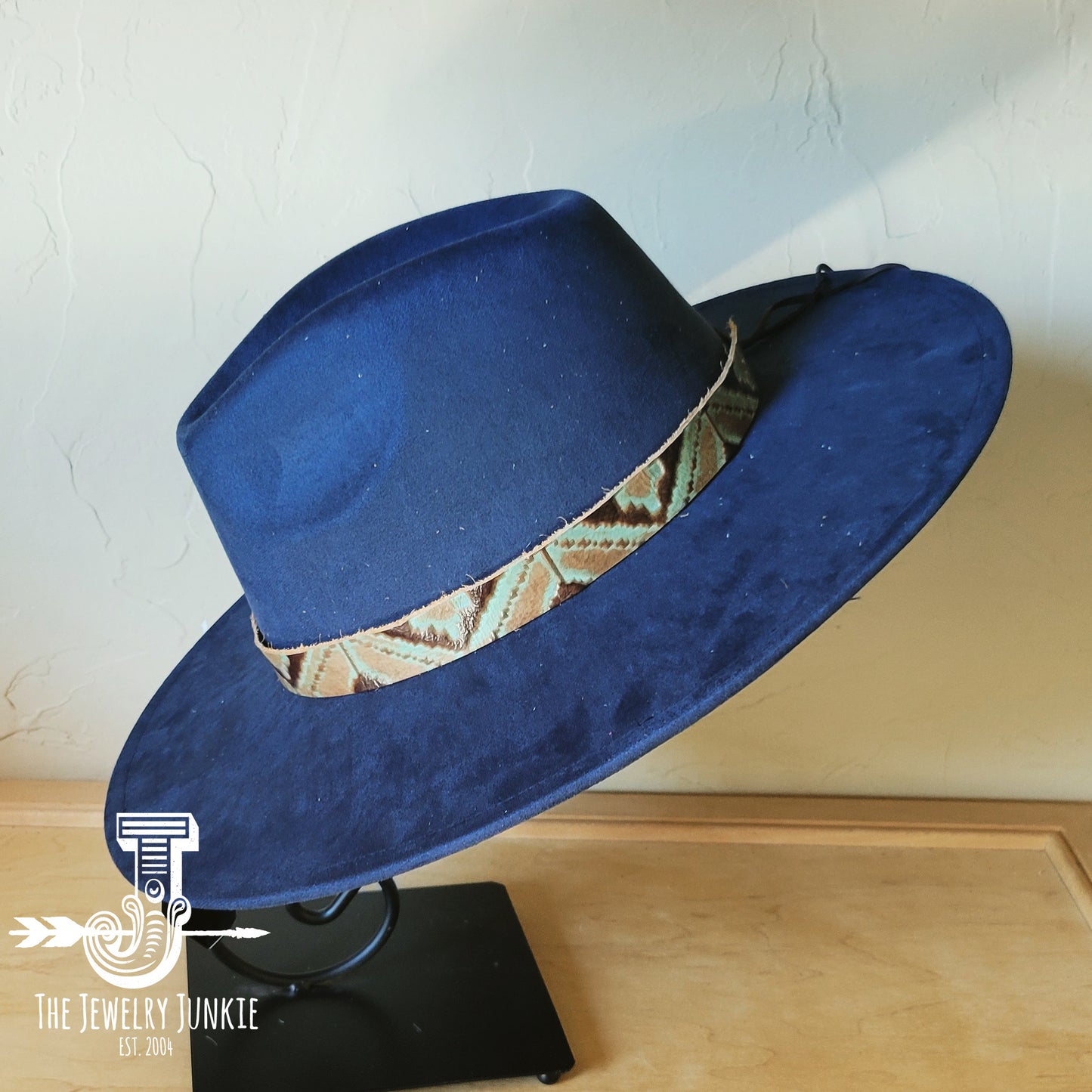 Boho Western hat with genuine leather hat band feathers and turquoise