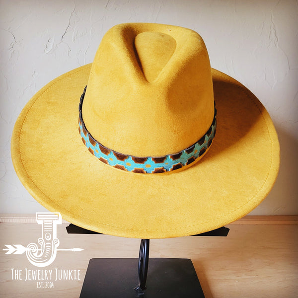 Boho Western hat with genuine leather hat band feathers and turquoise